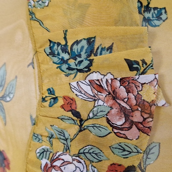 Haute Monde (NEW) Floral Bohemian Hippie Boho Mesh Ruffle Sheer Blouse Size S - Picture 4 of 8